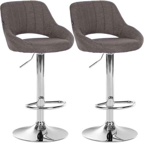 CLP Barhocker 2er Set höhenverstellbar mit Lehne Milet, Barstühle gepolstert Stoffbezüge, Tresenstühle mit Metallgestellen drehbar, | Farbe dunkelgrau Material Gestell Metall in Chromoptik