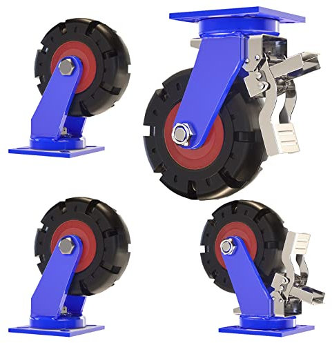 Vollgummiräder 6 Zoll 8 Zoll 10 Zoll 12 Zoll (4er-Set) 2000 lbs Last pro Rolle, robuste/hochelastische Stummschaltungsrollen mit Bremsen, Lenkrolle für Schubkarren (Farbe: B, Größe
