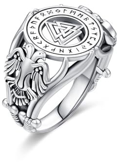 YueYuan Wikinger Rune Ring 925 Sterling Silber Krähen Ringe Wikinger Raben Siegelring Tier Ring für Herren Viking Schmuck Geschenke