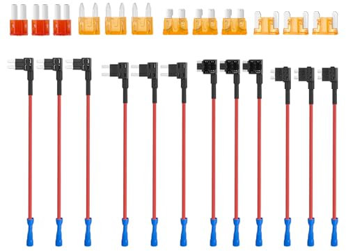 24 Piezas Conjuntos de Fusibles de Automoción,Add-A-Circuit Portafusibles,Portafusibles Estilo Cuchilla,Robacorrientes Coche con Mini Fusible para Distribuidor de Fusibles Enchufables de Coche