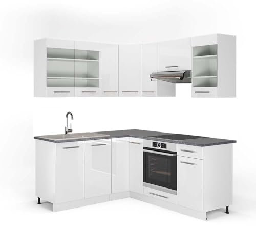 Vicco Eckküche Fame-Line, Weiß Hochglanz/Weiß, 160 x 190 cm, AP Anthrazit