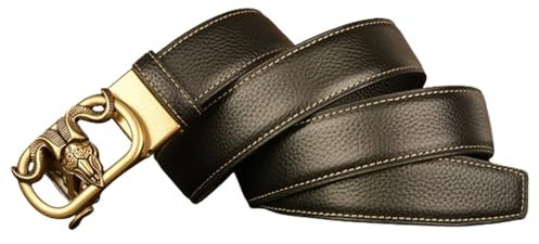 AGUTALITHIC Herren Ratsche Gürtel Automatikschließe Graviertes Hohl Schaf Stier,Ledergürtel für Business Anzug,Breit 35mm Gürtel,Größe Angepasst(130cm/51, Gold)