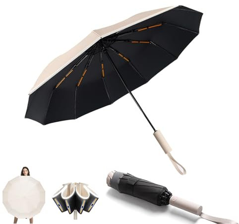 KunpengZen Regenschirm Sturmfest Reverse, 12 Rippen Tragbarer Regenschirm Automatik Auf Und Zu, Faltender Reflektierende Regenschirm Sonnenschutz Wasserdicht FüR Damen Und Herren- Weiß