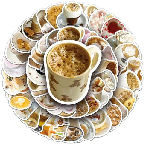 Bric Dodo 50 Stück Coffee Aufkleber Auto Laptop Telefon Gitarre Skateboard Motorrad Fahrrad Kaffee Stickers Set Vinyl Wasserdicht Aesthetic Aufkleber für Jugendliche Kinder Erwachsene