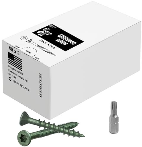 Decking Screws - #9, 3 Inch, Green, 100 Pcs Long Star Head Wood to Wood Screws - Exterior Wood Screws for Outdoor Decking, Construction, Woodworking Projects & Furniture - Heavy Duty Deck Fasteners