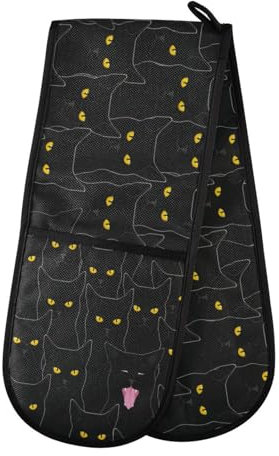 Double Oven Gloves Heat Resistant Animal Black Cat Double Oven Mitts Pot Holder Heat Protection Oven Gloves for Home Kitchen Baking Cooking BBQ Microwave