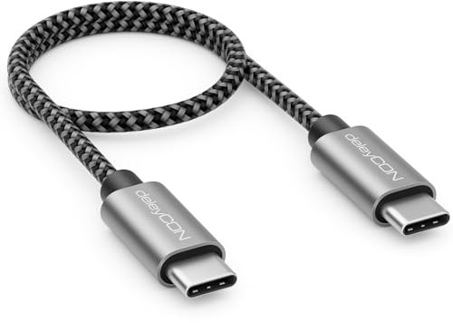 deleyCON 0,30m Câble USB C PD3.0 (60W Charge Rapide) Câble de Charge Court de 30cm - C vers C - pour iPhone 16 15 Pro Max Samsung Galaxy S25 S24 S23 Pixel iPad Pro MacBook Air Tablets Switch PS5
