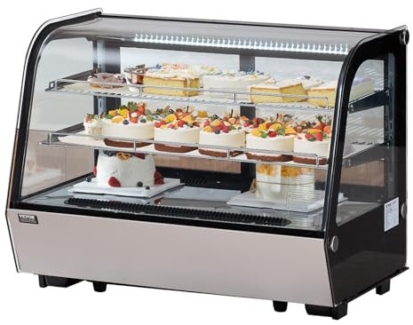 VEVOR Kühlvitrine Kühlschrankvitrine Gebäckvitrine Bäckereivitrine 146 L, 2-stufiger kommerzieller Kühlvitrinenschrank mit LED-Beleuchtung & TURBO-Kühlung & frostfreie Luftkühlung für Café