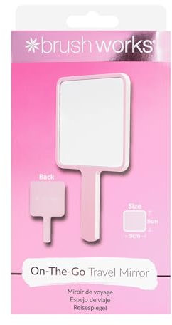 Brushworks On-The-Go Travel Mirror – Portable Handheld Beauty Mirror with Easy-Grip Handle for Makeup, Skincare, Grooming, Travel & Everyday Use