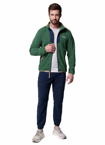 Columbia Men's Sequoia Grove Full Zip Fleece, Full Zip Fleece Jacket, Rain Forest, Collegiate Navy, XXL