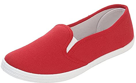 Women's Canvas Casual Shoes Flat Pumps Plimsolls Canvas Slip-On Sneakers Size 7 Red
