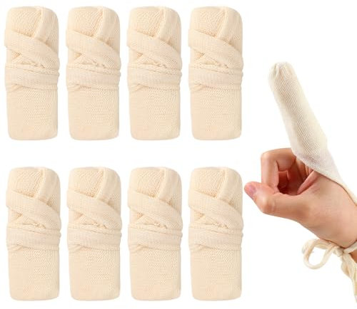 8 bendaggi tubolari per dita, 3 x 8,5 cm, copertura in cotone per primo soccorso, protezione per le dita (beige)