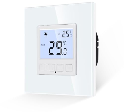 JIMEIDA Termostato programable digital, calefacción, blanco, cámara de calefacción por suelo radiante, cámara de temperatura constante para calefacción eléctrica y control de temperatura de