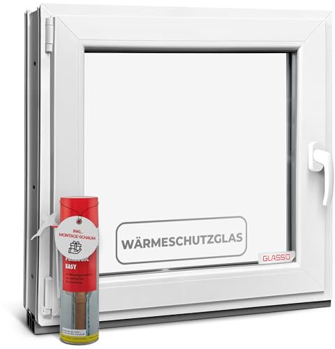 Kellerfenster 45x65 cm 2 fach Verglasung - Alle Größen Kunststofffenster 60mm Profil -Din Links- BxH: 450x650mm Perfekt für Fenster Gartenhaus, Garagenfenster, Hauskeller mit Dreh-Kipp System