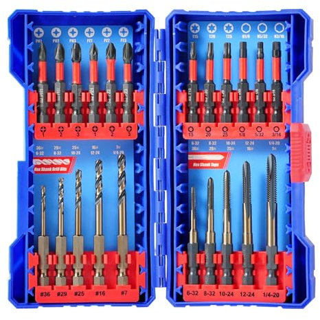 HighFire 10-Piece Hex Shank Drill and Tap Set for Metal, Impact Drill Bit Set, Upgrade Combination of Drill and Tap Set 6-32 UNC to 1/4-20 UNC, MRO & Industrial Grade, DIY Hex Screwdriver
