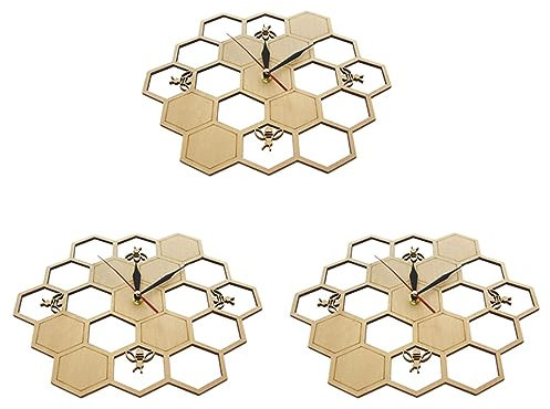 Lckiioy 3X Schneiden Sie Uhr Honig Biene auf Bienen Wabe Hexagon Natur Uhr Wand Uhr Geometrische Küche Kunst
