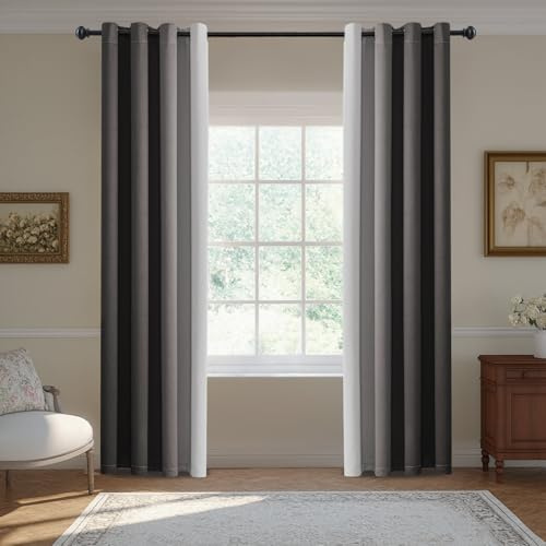 BellaHills Farbverlauf Blickdicht Verdunklungsvorhänge, Gardinen Kurz Wohnzimmer Thermovorhang gegen Kälte Übergardinen, 2er Set, Schlafzimmer Vorhänge mit Ösen, H 214 x B 132 cm, 2er Set, Grau