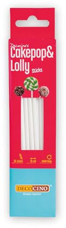 DECOCINO Cake Pop & Lolly Sticks – 24 STK, ca. 15 cm – Wiederverwendbare Stiele aus Kunststoff, lebensmittelecht, Backzubehör, für Lutscher & Kuchen
