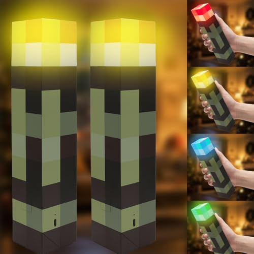 MeiKYing 2 Stück Wall Fackel Nachtlicht Fackel Lampe Wandlampe 28cm, mit 4 Farbe, USB Wiederaufladbar Nachtlampe Kinder, 3D Torch Lamp Nachttischlampe für Kinderzimmer Wohnzimmer Gaming Room