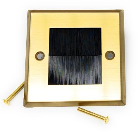 Single Gang Brush Wall Outlet Cable Entry Plate, Tidy Mount AV Wire Pass-Through Faceplate, Brass Black (Screws Included) (1)