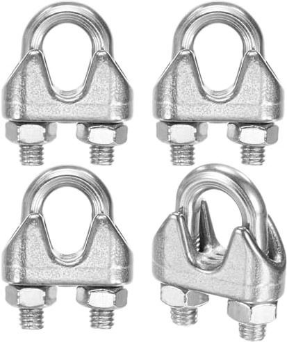 M METERXITY 4-Pack Cable Clamps, M8 Stainless Steel 8mm Wire Rope Clip Thimble U Bolt Saddle Fastener for Diameter Cable Rigging/Sailing/Clothesline, Wire Clamps