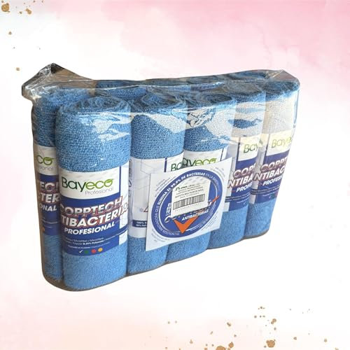 Bayeta Microfibra Multiusos Antibacteriana BAYECO Pro con Tecnología COPPTECH – Pack de 10 Unidades, 40x35 cm, Colores Surtidos, 100% Microfibra, Lavable, Alta Durabilidad (Azul)