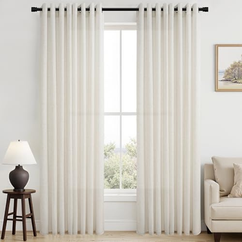 Topfinel 1 Stücke 260x300cm (HxB) Beige Natural Leinen Vorhänge Modern Gardinen Schlafzimmer Gardine Leinenoptik Lichtdurchlässig Vorhang mit Ösen Vorhang Natural Baumwolle für Ösenvorhang
