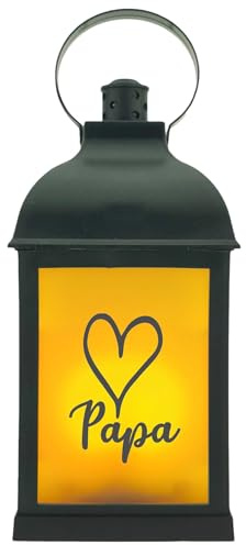 WB wohn trends LED-Laterne mit Flackerlicht & Timer, Papa Herz, 25,5x10,5x10,5cm, LED-Licht schwarz