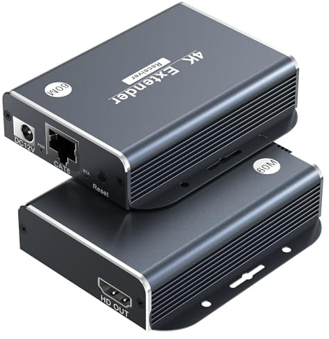 ELHDVDO 4K HDMI Extender Over Ethernet Extendeur sur CAT5e/CAT6/CAT7, 4K@60Hz Up to 196ft(60m), EDID and POC Fonction Support