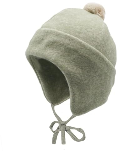 maximo GOTS MINI-Mütze,Baumwollfleece Pompon, Umschlag, Bindeband Made in Germany Baumwollfleece
