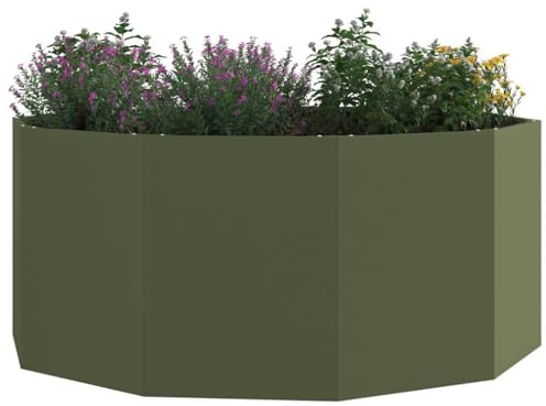 vidaXL Pflanzkübel Olive Grün 120 x 120 x 50 cm Stahl, Garten- und Terrassen-Töpfe, strapazierfähig, Moderne Stahlbehälter für Balkon-Dekor, Blumenausstellung, Pflanzenhalter