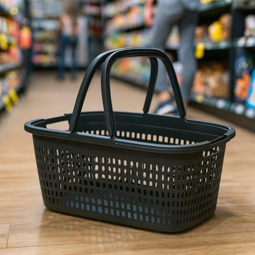 32 Liter Henkel Wäschekorb Korb Einkaufskorb Bügel Plastik Griffen Kunststoff (Schwarz)