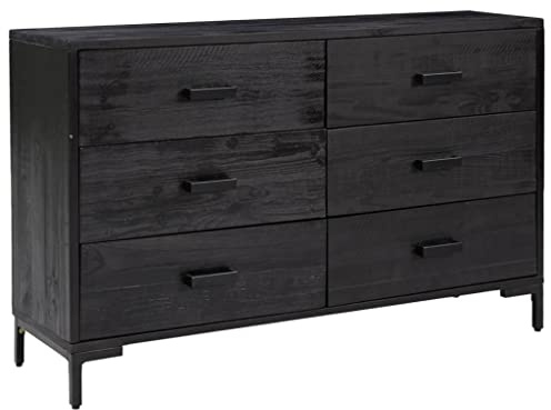Qnhdfrt Vintage Sideboard Schwarz 110x35x70 cm Küche Wohnzimmer Flur Massivholz Kiefer 6 Schubladen Retro Anrichte Robustes Möbelstück für Esszimmer Schlafzimmer Büro