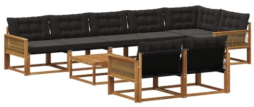 vidaXL Outdoor-Sofagarnitur mit Kissen 9 pcs Natürlich und Schwarz, Garten Ecksofa, modernes Outdoor-Lounge, Robustes Sitzset, Möbel für Terrasse, Komfort und Stil