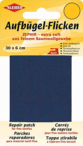 Kleiber 30 x 6 cm Extra weiches, feines Baumwollausbesserungsband zum Aufbügeln, dunkelblau