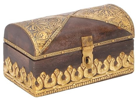 GURU SHOP Rustikale Halbrunde Kleine Schatztruhe, Holzschachtel, Schmuck Dose - Modell 1, 6x12x7 cm