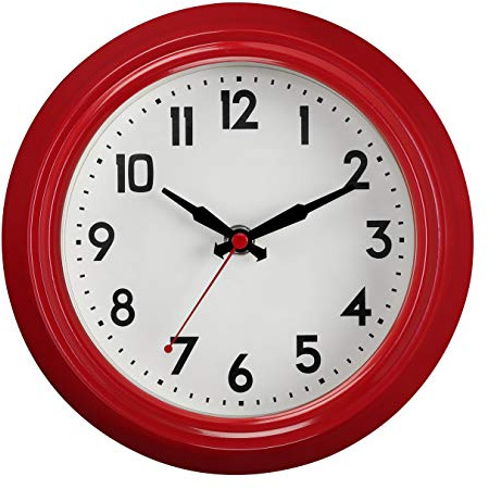 Premier Housewares Wall Clock Red/Black Finish Frame Clocks For Living Room/Bedroom/Contemporary Style Round Shaped Design Metal Clocks For Hallways 8 x 22 x 22