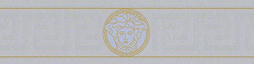 Livingwalls Versace Design Bordüre Gold mit Logo - Grafikmuster Metallic geometrisch Borte 5,00 m x 0,13 m - Made in Germany
