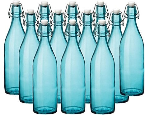 Simpa® 1L Blue Traditional Vintage Style Glass Bottles 1 Litre Swing Top Bottles - Ideal for Domestic or Commercial Use - Fill with Water, Wine, Liquor, Oil, Beer, Schnapps or Cordials.