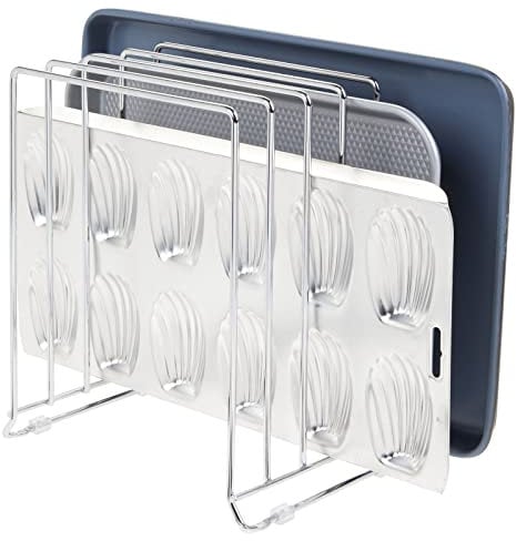 mDesign Geschirrablage aus Metall für Backbleche – kompakter Topfdeckelhalter für den Küchenschrank – platzsparender Ständer für Kochgeschirr – silberfarben