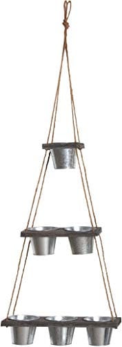 AUBRY GASPARD Suspension Cache-Pots en Acier galvanisé 6 Cache-Pots 44 x 15 x 130 cm Gris Moderne Montage au plafond 3 Étages 0.75 kg