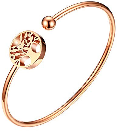 Flongo Damen Armband Frauen Armreif Armkette, Edelstahl Armband Damenarmband Manschette Rose Gold Baum des Lebens Tree of Life Offen-Verschluss Verstellbar