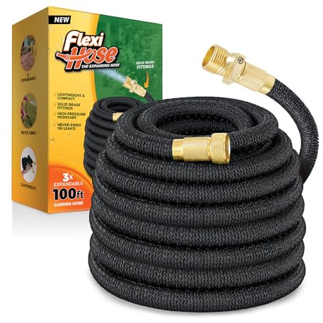 Flexi Hose Lightweight Expandable Garden Hose - Ultimate No-Kink Flexibility - Extra Strength with 2 cm Solid Brass Fittings & Double Latex Core - Rot, Crack, Leak Resistant - 30 Metres