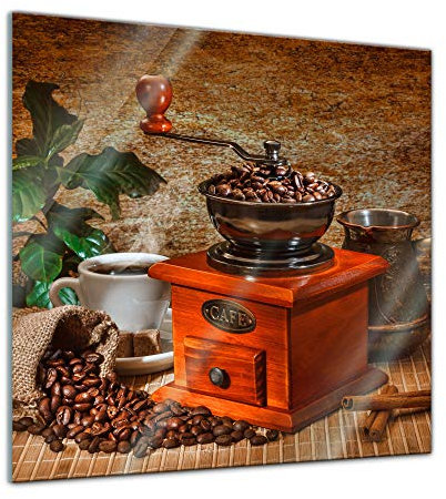 Bilderdepot24 Glasbild Kaffeemühle - 50x50 cm - Deko Glas - brilliante Farben, inkl. Aufhängung