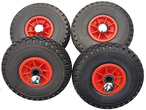 4 x FROSAL PU Sackkarrenrad 25 mm Nabe Rad Bollerwagen Reifen + Radbefestigung Sackkarre Ersatzrad Vollgummi pannensicher