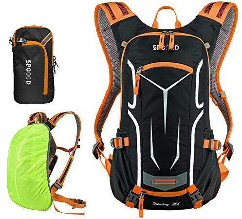 SPGOOD Fahrradrucksack 20L/25L/30L (9 Farben)-Wasserdichter Ultraleicht-für Damen & Herren Multifunktionaler-mit Regenschutzkappe/Helmabdeckung Rucksäcke MTB Mountainbike (Orangeschwarz, 25L)