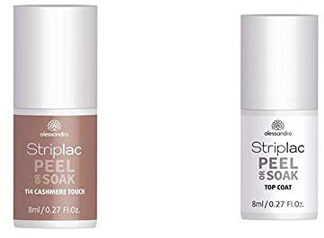 alessandro Striplac Peel or Soak Cashmere Touch – LED-Nagellack in grau-beigem Nudeton – 1 x 8ml & Striplac Peel or Soak Top Coat – LED-Überlack für eine perfekt glänzende Farblackierung – 1 x 8ml