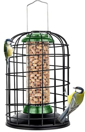iBorn Squirrel Proof Bird Feeder For Peanut,Sunflower Seed Outdoor Hanging For Wild Birds Woodpeckers,Heavy Duty All Metal Anti-UV Finishing, Green 8 Inch