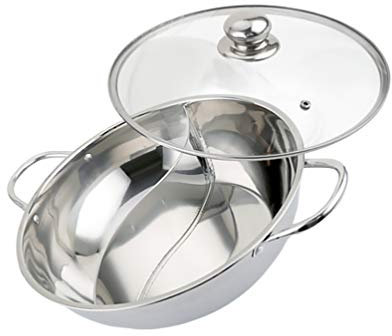 Yardwe Stainless Steel Shabu Hot Pot with Divider With Cover for Induction Cooktop Gas Stove 30cm