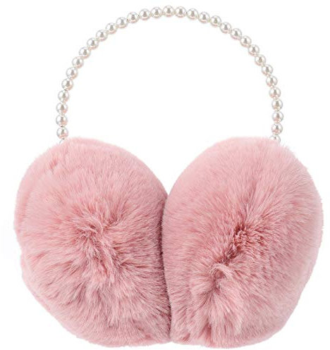 Amosfun Warm Earmuffs Damen mit Perle Pelzige Süße Ohrenwärmer winter niedliche Stirnband Weihnachten Neujahr Geschenk für Damen Mädchen (Rosa)